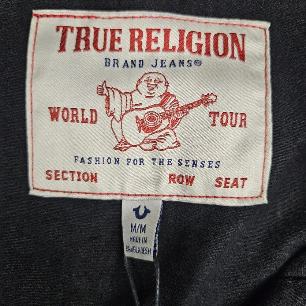 New True Religion Jacket Mens Medium Black Denim Jean Trucker Slim